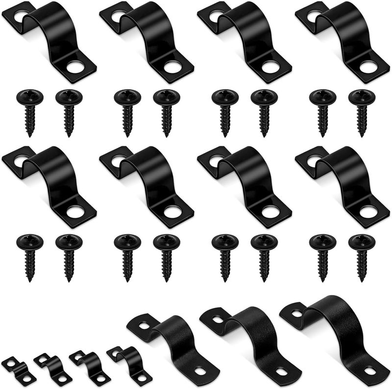 Glarks 75pcs 12mm Pipe Strap Clamp, Black Carbon Steel 2 Hole Strap Heavy Duty Rigid Pipe Strap U Bracket Tube Strap Cable Clamp Hanger Tension Tube Clip with Screw for Pipe Tube Cable Fixing - Image 1